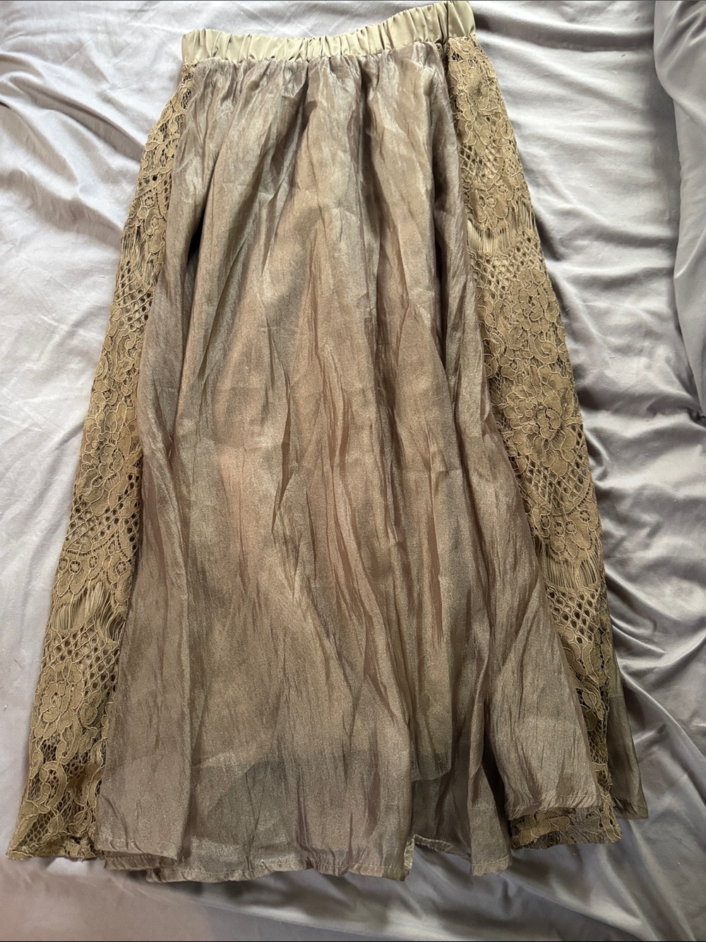 Pleated Lace-Panel Women's Skirt in Taupe